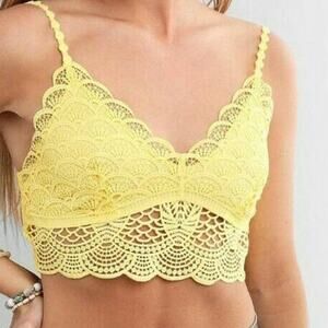 Free People Bralette X-Small Sunrise To Sunset Bra Yellow Sunny Day Lace NWT $38